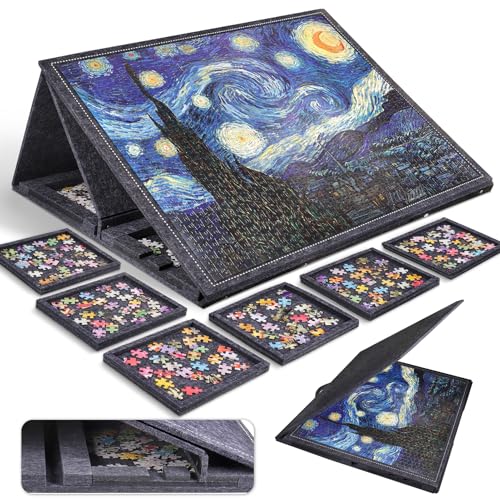 Pllieay Puzzlebrett mit 6 Schubladens und Deckel,Tragbarer Puzzletisch für Erwachsene,Filzmatte für bis zu 1000 Puzzleteile Puzzle Aufbewahrung Puzzelmatte von Pllieay