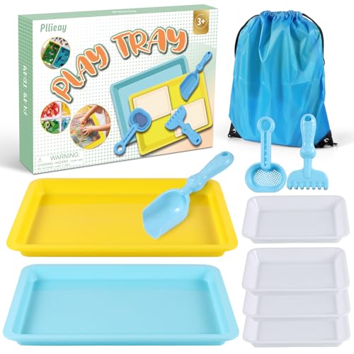 Pllieay Sensorische Spielablage Tuff Tablett Messy Play Tablett -Tragbare große Plastikablage, Sensorische Bin Play Tablett Sandbox mit Löffel Schaufel Set, Pädagogische Aktivität Spaß Aktivität von Pllieay