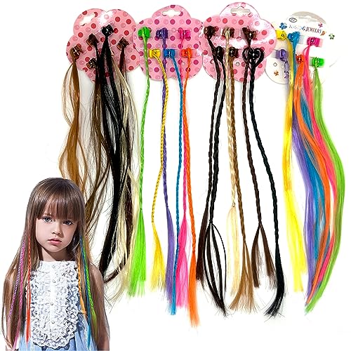 Plstod 24 Stück Haarsträhnen Kinder Haarsträhnen zum Einklipsen Bunte Haarsträhnen für Mädchen Frauen Party Geburtstag und Kinder Haarschmuck (Mehrfarbig) von Plstod