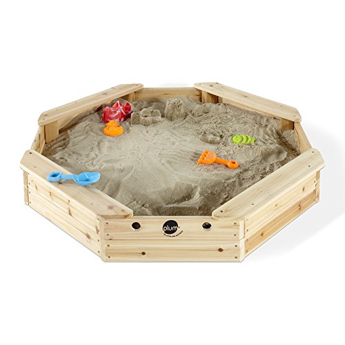 Plum Sandkasten Treasure Beach aus Holz – Outdoor-Sandkasten für Kinder aus Holz, Sitzbank, Natur (25067) von Plum