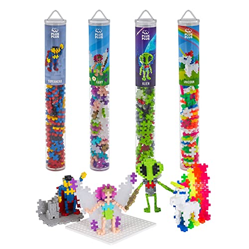 Plus-Plus 7268 Geniales Konstruktionsspielzeug, Figuren-Mix, Bundle aus 4 verschiedenen Kreativ-Bausteine Tubes inkl. Bauplatte, 400 Teile, Mischfarben von Plus-Plus