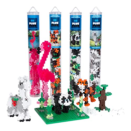 Plus-Plus 7267 Geniales Konstruktionsspielzeug, Zoo-Mix, Bundle aus 4 verschiedenen Kreativ-Bausteine Tubes inkl. Bauplatte, 400 Teile, Mischfarben von Plus-Plus