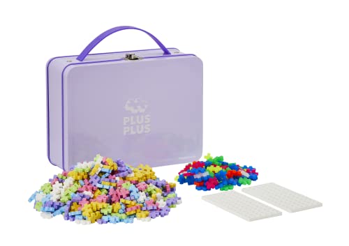 Plus-Plus 9607003 Suitcase Pastel Metal Purple Tiere Geniales Konstruktionsspielzeug, Bausteine-Set in praktischer Metall-Box mit Henkel, 600 Teile von Plus-Plus