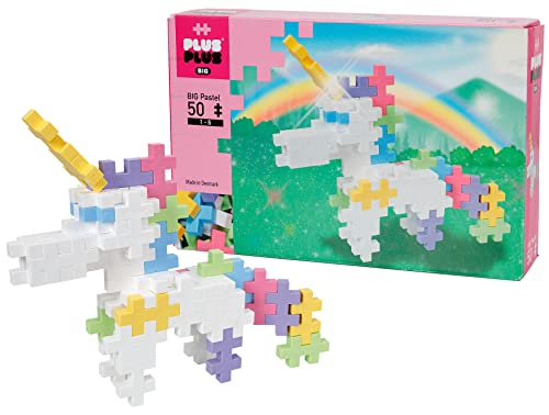 Plus-Plus 9603227 Building Big Unicorn Geniales Konstruktionsspielzeug, Pastel, Einhorn, Bausteine-Set, 50 Teile von Plus-Plus