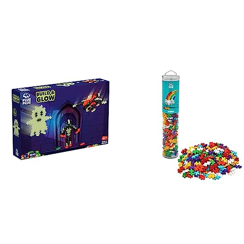 Plus-Plus 9603808 Mini Geniales Konstruktionsspielzeug, Build and Glow & 9604262 Geniales Konstruktionsspielzeug, Regenbogen, Kreativ-Bausteine Tube, 240 Teile, Mehrfarbig, Mini von Plus-Plus