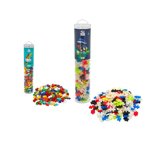 Plus-Plus 9604262 Geniales Konstruktionsspielzeug, Regenbogen & 9604283, Geniales Konstruktionsspielzeug, Nachtleuchtend, Kreativ-Bausteine Tube, 240 Teile von Plus-Plus