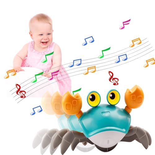 PlusBee Fuß kriechende Krabbe Spielzeug mit Musik und Lichtern, interaktive tanzende Krabbe für Kinder, sensorisches Spielzeug mit Hindernisvermeidung und Spaß Soundeffekte von PlusBee