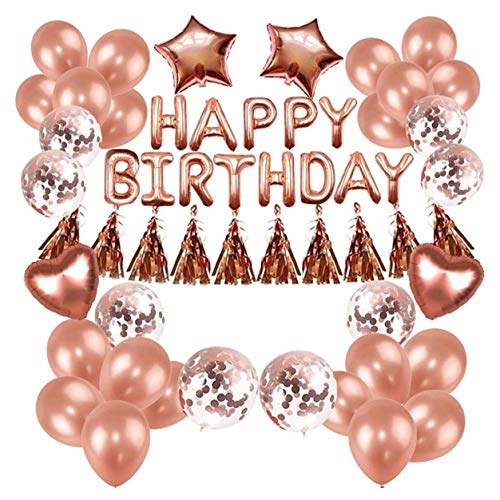 Pluuttiem Alles Gute Zum Geburtstag Briefe RoséGold FüNf- Stern Aluminium Film Pailletten Ballon Set Kombination Geburtstag Dekorationen von Pluuttiem