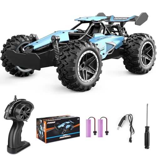 Pmgud Ferngesteuertes Auto, 2,4 GHz 1:18 Proportional 2WD 20+ km/h Hobby Offroad Monster RC Truck, wasserdichte RC Truggy RTR Geländegängig Spielzeug-blau von Pmgud