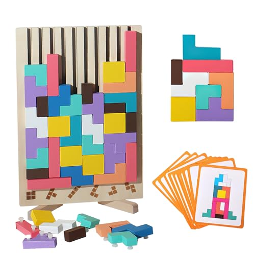 Pmueuff Holz Tetris, Lernspielzeug, Montessori-Spiele 3 4 5 6 Jahre, Stapelspiel Puzzle Tetris mit Karte, Jigsaw Spielzeug, bunt, Geometrische Blöcke, Geschenk für Kinder Pmueuff Holz Tetris, Lernspielzeug, Montessori-Spiele 3 4 5 6 Jahre, Stapelspiel Puzzle Tetris mit Karte, Jigsaw Spielzeug, bunt, Geometrische Blöcke, Geschenk für Kinder von Pmueuff