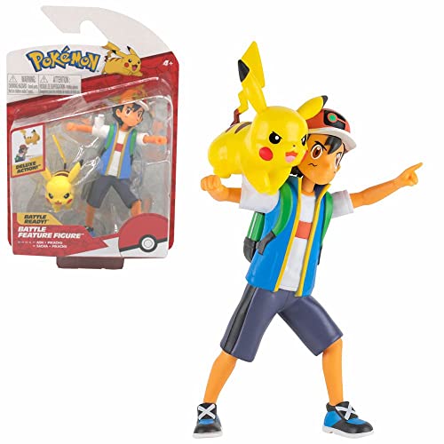 Auswahl Battle Feature Figuren | Pokemon | bewegliche Deluxe Action Figur, Spielfigur:Ash & Pikachu von Pokémon