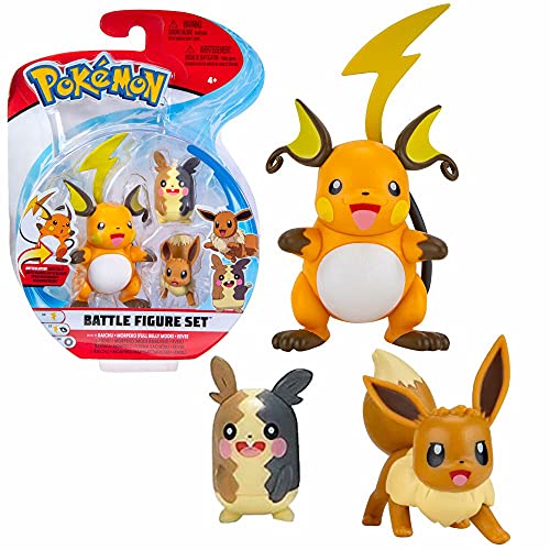 PoKéMoN Auswahl Battle Figuren | 3er Set | Pokemon | Action Spielfiguren zum Sammeln, Spielfigur:Raichu. Morpeko & Evoli von Pokémon