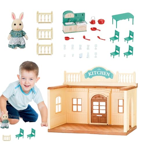 Poartiule Puppenhaus-Bausätze zum Bauen,Puppenhaus-Bausatz aus Holz | Fine Motor Toys Tiny House Spielset,Holzbausatz mit Möbeln, Spielzeug für Kleinkinder, Miniatur-Puppenhaus-Set, Rollenspiel für von Poartiule