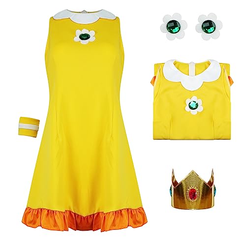 Poboola Prinzessin Pfirsich Kostüm Erwachsene Daisy Rosalina Kleid mit Krone Cosplay Super Brothers Halloween Sport Outfit für Frauen M von Poboola