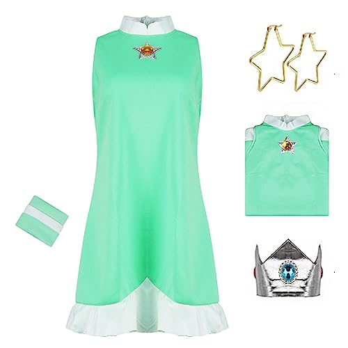 Poboola Prinzessin Pfirsich Kostüm Erwachsene Daisy Rosalina Kleid mit Krone Cosplay Super Brothers Halloween Sport Outfit für Frauen M von Poboola