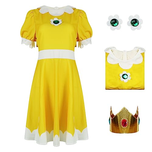 Poboola Prinzessin Pfirsich Kostüm Erwachsene Daisy Rosalina Kleid mit Krone Cosplay Super Brothers Halloween Sport Outfit für Frauen M von Poboola