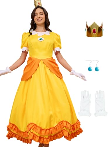 Poboola Prinzessin Pfirsich Kostüm Super Brüder Cosplay für Frauen Halloween Verkleidung Erwachsene Kostüme 2XL von Poboola