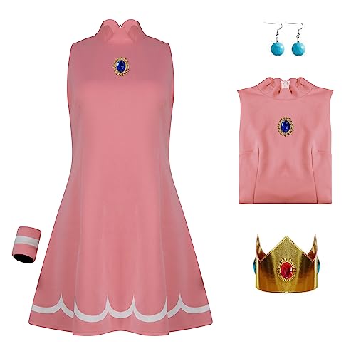 Poboola Prinzessin Pfirsich-Kostüm für Erwachsene, Gänseblümchen, Rosalina, Kleid mit Krone, Cosplay, Superbrüder, Halloween-Sport-Outfit für Damen, L, Pfirsich-B, Lagre von Poboola