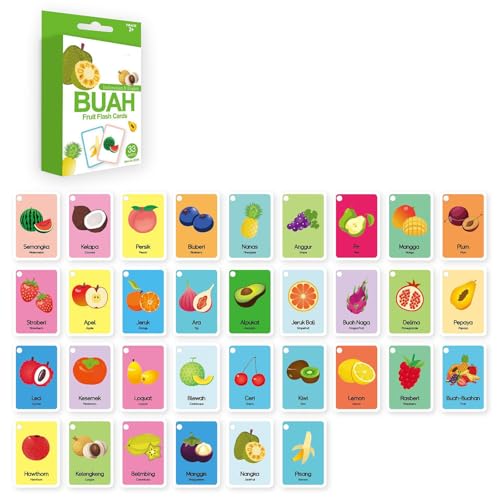 33pcs Bahasa Indonesien Englische Zweisprachige Karte Für Kinder Tiervokabular Und Obst Gemüsekognative Karte von Pocoiau