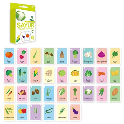 33pcs Bahasa Indonesien Englische Zweisprachige Karte Für Kinder Tiervokabular Und Obst Gemüsekognative Karte von Pocoiau