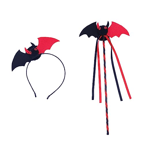 Pocoiau Fledermausflügel mit Zauberstab, Haarband, Halloween-Kostüm-Set, Fledermaus-Kostüm, Party, Performance-Requisiten für Tier-Cosplay von Pocoiau