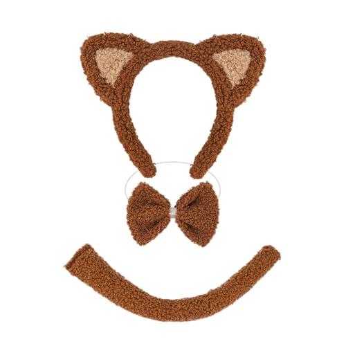 Pocoiau Katzen Kostüm Set Katzen Ohrstirnband Schwanz Bowtie Animal Fancy Kostüm Kits Accessoires Für Kinder Halloween Cosplays Requisiten von Pocoiau