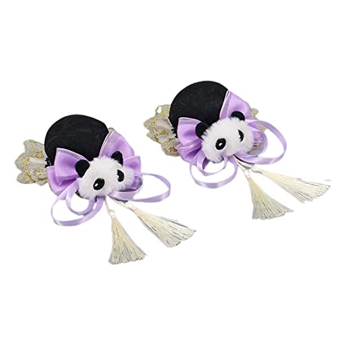 Pocoiau Lolitas Kopfschmuck für Damen, Cosplays, Haarnadel, Schleife, Haarspange mit Dutt, Panda-Dekorationen, handgefertigtes Haar-Accessoire von Pocoiau