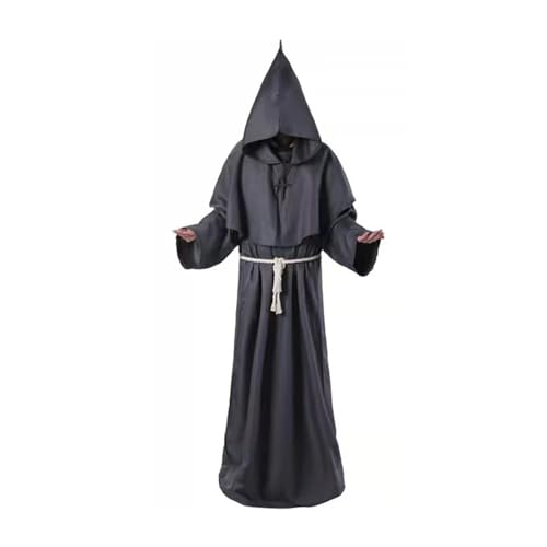 Halloween Robe Mönch Kostüm Herren mit Kapuze und Kreuz, Mönch Robe Prister Gewand Mittelalter,Mittelalter Renaissance Robe, Halloween Kostüm Herren für Mottoparty, Halloween, Karneval (Schwarz, M) von Poerpig