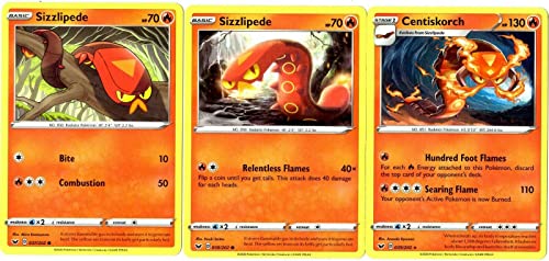 Centiskorch 039/202 - Schwert & Schild - Selten - Pokemon Evolution, 3 Karten Lot - Sizzlipede 037/202 & 038/202 von Pokémon