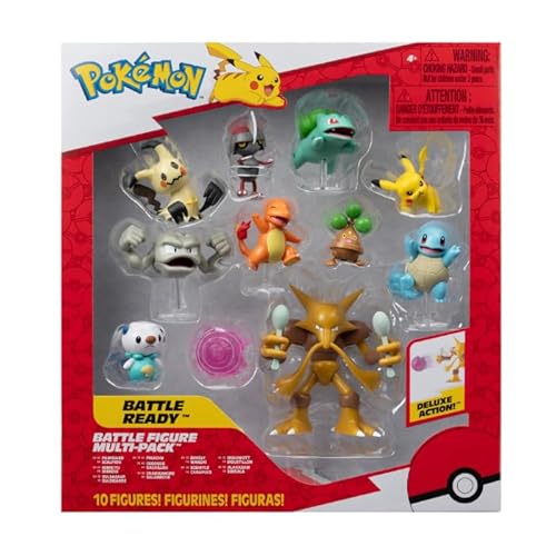 PKW Kampffigur MP 10 Stück 5,1 cm: Pikachu #4, Squirtle #5, Bulbasaur #5, Charmander #5, Geodude, Mimikyu, Pawniard, Bonsly, Oshawott; 11,4 cm Alakazam - TGT von Pokémon