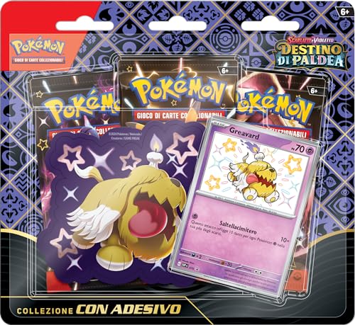 Pokémon Kollektion mit Aufklebern (Greavard) der Erweiterung Scarlatto und Violetto – Schicksal von Paldea del GCC (holografische Karte und DREI Erweiterungshüllen), Ausgabe in Italienisch von Pokémon