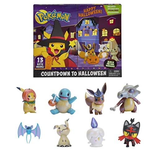 Pokémon Bandai JW2385 Halloween Kalender - 8 Figuren und 5 Zubehörteile - Pikachu, Eevee, Squirt, Osselait, Nosferapti, Mimiqui, Flamiaou, Funecire von Pokémon