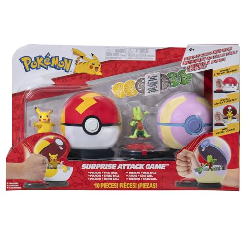 Pokémon Bandai Poké Ball Überraschungsangriff Pikachu vs Arcko – Kampfspiel – 2 Pokéballs mit ihren und 6 Angriffsscheiben – offizielles Lizenzprodukt – Spielzeug Angriff JW3165 von Pokémon