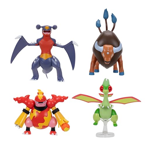 Pokémon PKW4404 - Battle Feature Figure 4er Pack - Knakrack, Magbrant, Tauros, Libelldra, offizielle bewegliche Figuren, je 11,5 cm von Pokémon