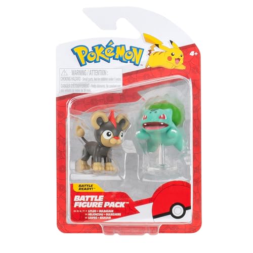 Pokémon PKW3583 - Battle Figure Pack - Leufeo & Bisasam, offizielle detaillierte Figuren, je 5 cm von Pokémon