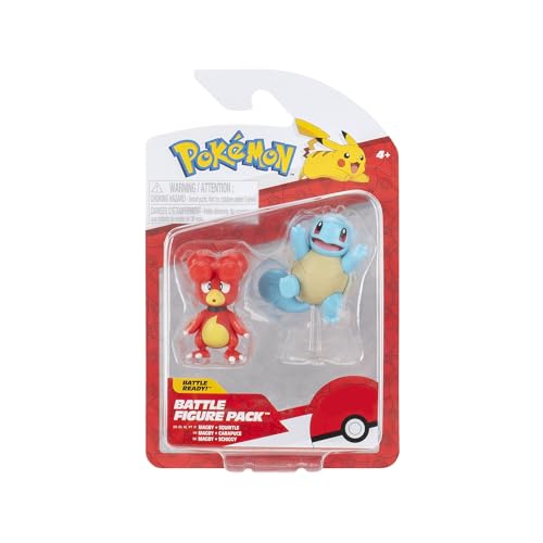 Pokémon PKW3581 - Battle Figure Pack -Magby & Schiggy, offizielle detaillierte Figur, je 5 cm von Pokémon