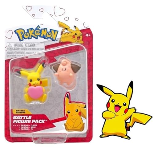 Pokemon Battle Figure Action Ready 2er Pack mit Bonus Sticker (Valentinstag Pikachu und Cleffa) von Pokémon