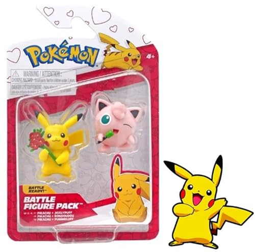 Pokemon Battle Figure Action Ready 2er Pack mit Bonus Sticker (Valentinstag Pikachu und Jigglypuff) von Pokémon