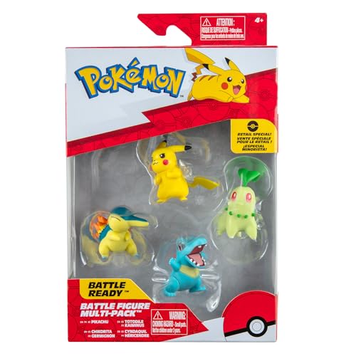 Pokémon PKW2578 - Battle Figure Multipack - 4er Pack mit Pikachu, Endivie, Karnimani, Feurigel, offizielle detaillierte Figuren, je 5 cm von Pokémon