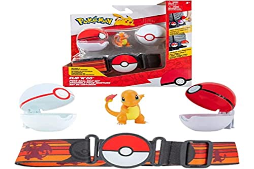 Pokemon Clip and Go Gürtel Set Charmander Glumanda & Pokemon Bälle - 1x 5cm Pokemon Figur, 1x Pokemon Gürtel & 2X Pokemon Ball - Neue 2022 - Offiziell Lizensiert Pokemon Spielzeug von Pokémon