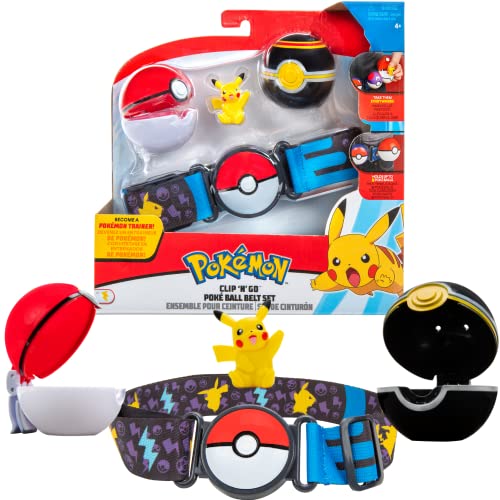 Pokemon Clip and Go Gürtel Set Pikachu & Pokemon Bälle - 1x 5cm Pokemon Figur, 1x Gürtel & 2X Pokemon Ball - Neue 2022 - Offiziell Lizensiert Pokemon Spielzeug von Pokémon