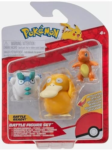 Pokemon Clip n Go Battle Feature Figuren Set Multipack Action Ready Pack plus Bonus Sticker (Galarian Darumaka, Psyduck und Charmander) von Pokémon