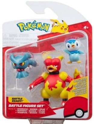 Pokemon Clip n Go Battle Feature Figuren Set Multipack Action Ready Pack plus Bonus Sticker (Misdreavus, Magmar und Piplup) von Pokémon