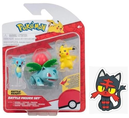 Pokemon Clip n Go Battle Feature Figuren Set Multipack Action Ready Pack plus Bonus Sticker (Pferd, Ivysaurier und Pikachu) von Pokémon