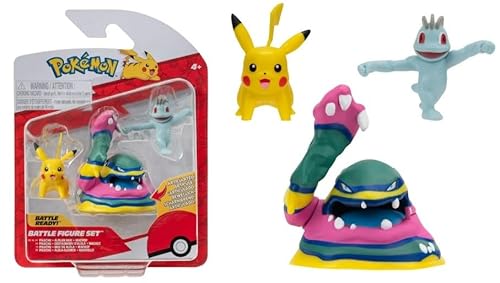 Pokemon Clip n Go Battle Feature Figuren Set Multipack Action Ready Pack plus Bonus Sticker (Pikachu, Alolan Muk und Machop) von Pokémon