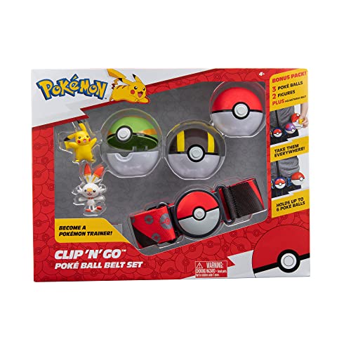 Pokemon Clip 'n' Go Poke Ball Belt Set (Ultra Ball, Poke Ball, Nest Ball, Scorbunny, Pikachu, Red Belt) PKW2857 von Pokémon