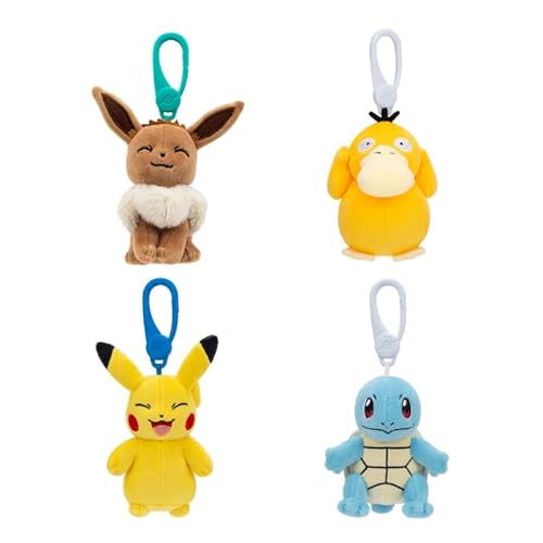 Pokémon Clip on 10cm Plüsch - Pikachu, Eevee, Squirtle, Psyduck - Offizielle Pokemon verstopfte Spielzeug für Kinder 2+ Pokémon Clip on 10cm Plüsch - Pikachu, Eevee, Squirtle, Psyduck - Offizielle Pokemon verstopfte Spielzeug für Kinder 2+ von Pokémon