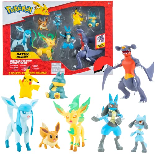 Pokemon Figuren Set 8 Pack – 5-11 cm Pokemon Figur – Garchomp, Pikachu, Eevee, Lucario, Riolu, Munchlax, Glaceon & Leafeon - Neue 2023 - Offiziell Pokemon Spielzeug von Pokémon