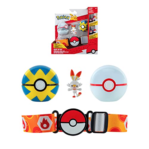 Pokémon JW2716 Bandai Clip 'N' Go-1 Ceinture, et 1 Figurine 5 cm Flambino Accessoire Pour Se Déguiser en Dresseur Pokémon-Jw2716 Pokemon POK Gürtel Quick, Premier Ball und Scorbunny W9, S von Pokémon