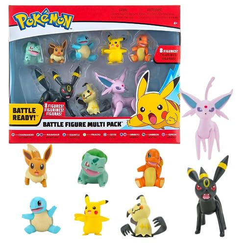 Pokémon Kampffiguren, 8 Stück, mit Charmander, Bulbasaur, Squirtle, Mimikyu, Pikachu, Eevee, Umbreon, Espeon – perfekt für jeden Trainer von Pokémon